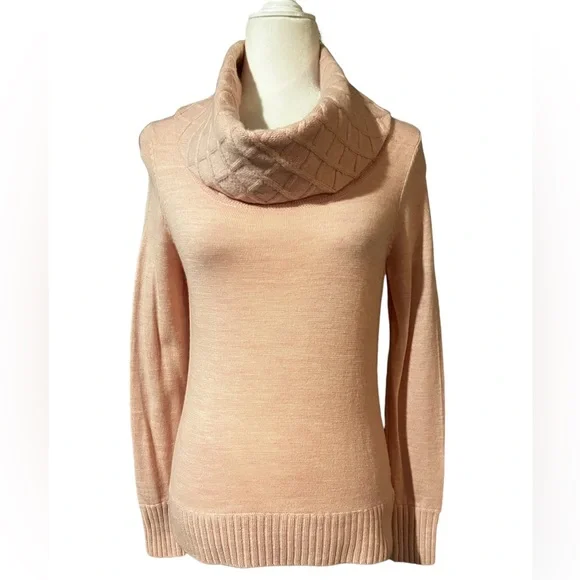 Susan Bristol 100% Merino Wool Light Pink Cowl Neck Sweater Size Medium - Picture 2 of 14